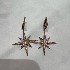 Stars Starburst Goldtone Pierced Earrings Clear stones